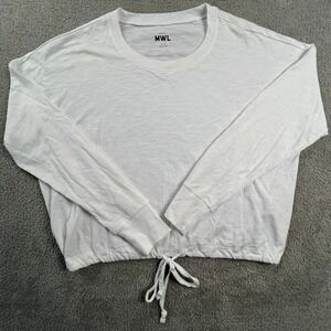 Madewell MWL Top Womens Smal Long Sleeve Cropped Drawstring White